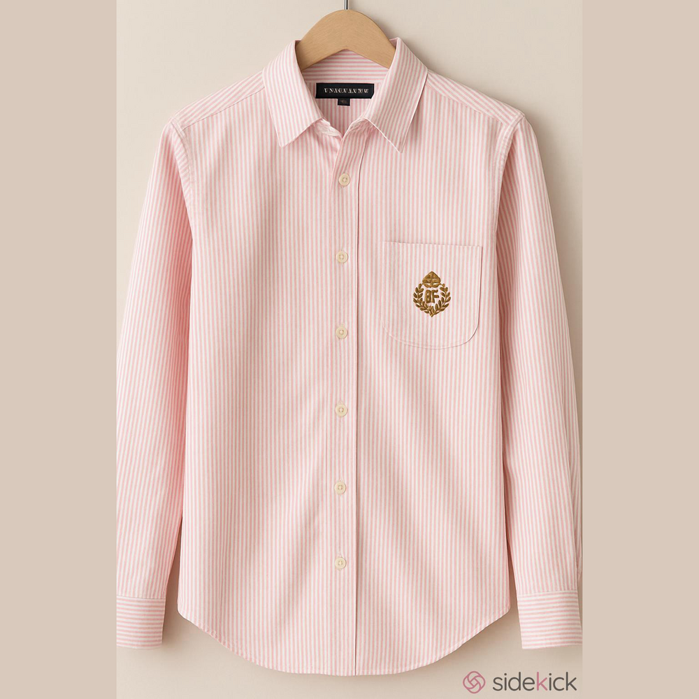 ViNT. Ralph Lauren pink white pin stripe crest on pocket button down blouse 8P.